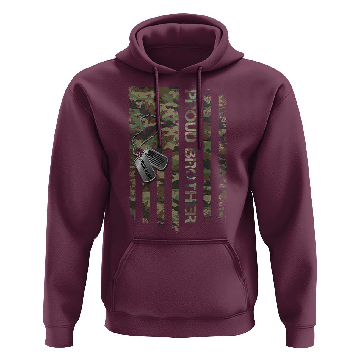 Personalized Proud Army Brother Hoodie Custom Name Dog Tag Camo American Flag Gift