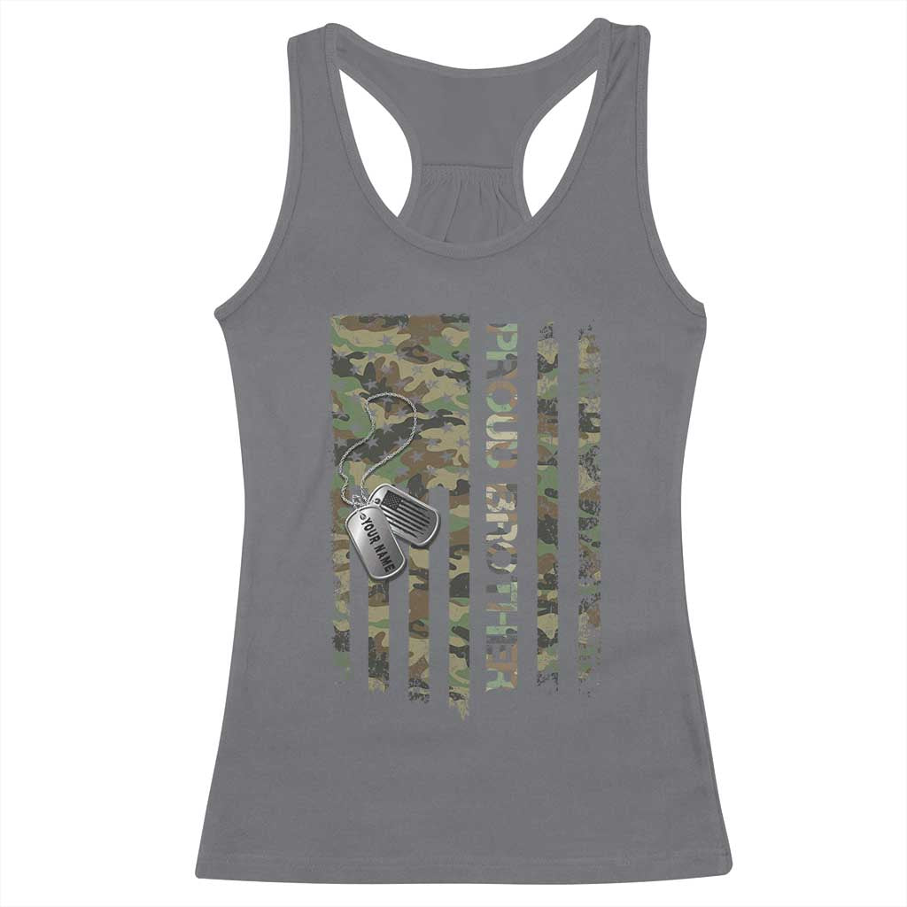Personalized Proud Army Brother Racerback Tank Top Custom Name Dog Tag Camo American Flag Gift