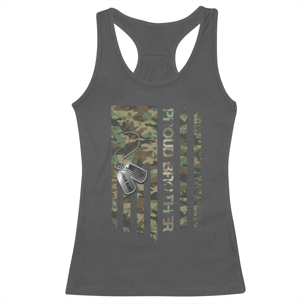 Personalized Proud Army Brother Racerback Tank Top Custom Name Dog Tag Camo American Flag Gift