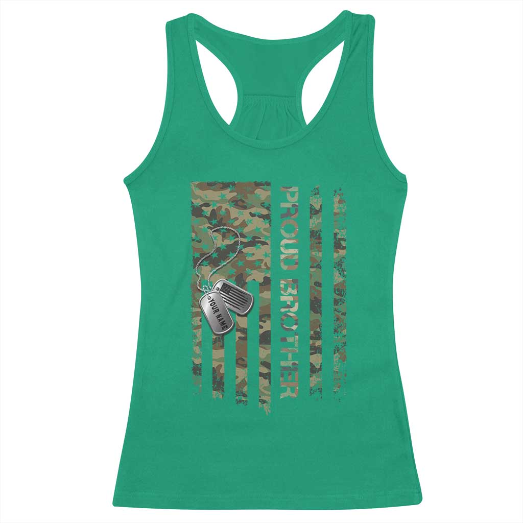 Personalized Proud Army Brother Racerback Tank Top Custom Name Dog Tag Camo American Flag Gift