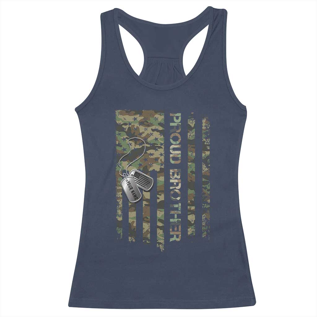 Personalized Proud Army Brother Racerback Tank Top Custom Name Dog Tag Camo American Flag Gift