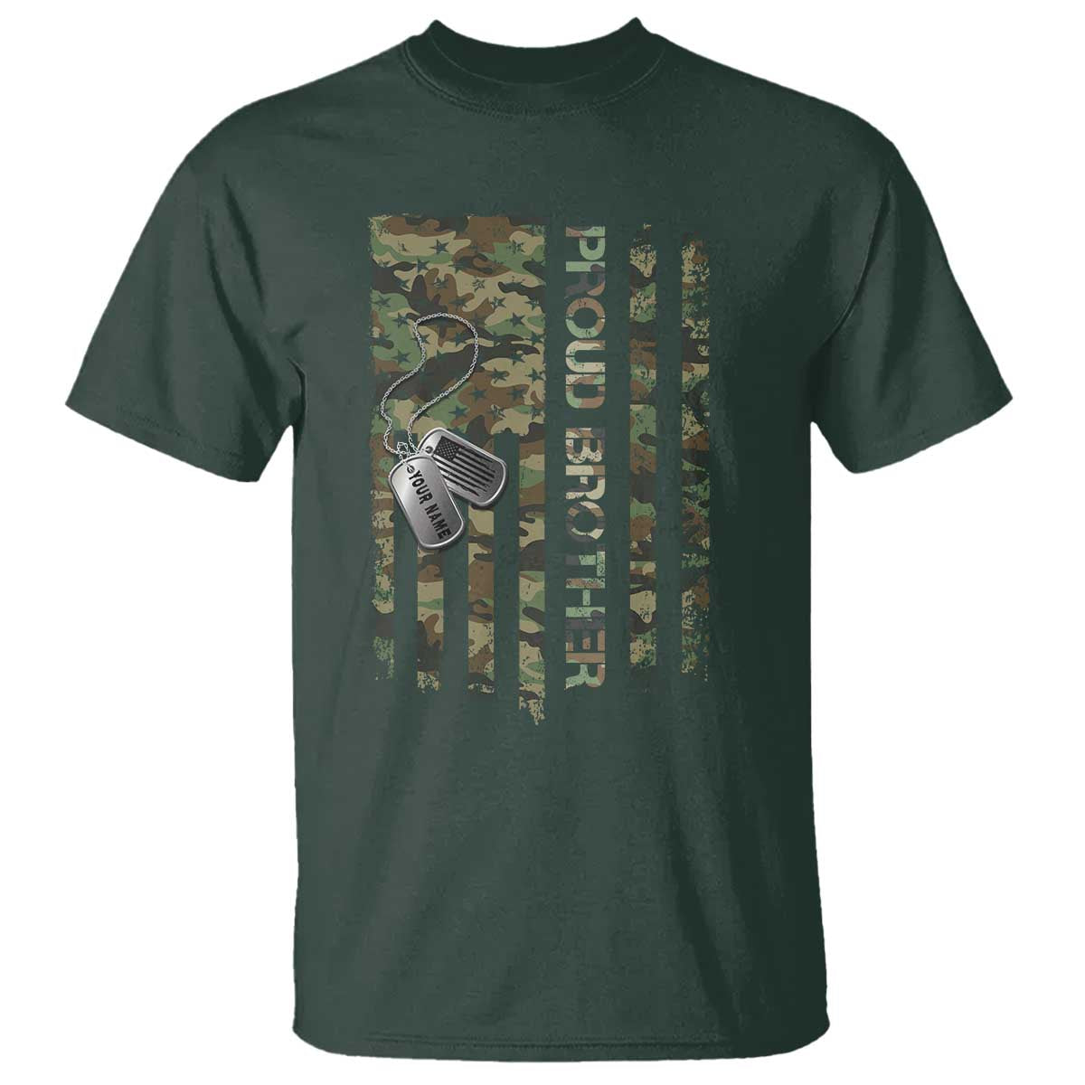 Personalized Proud Army Brother T Shirt Custom Name Dog Tag Camo American Flag Gift