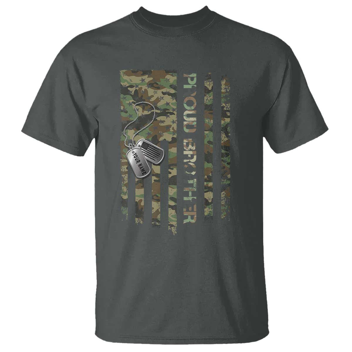 Personalized Proud Army Brother T Shirt Custom Name Dog Tag Camo American Flag Gift