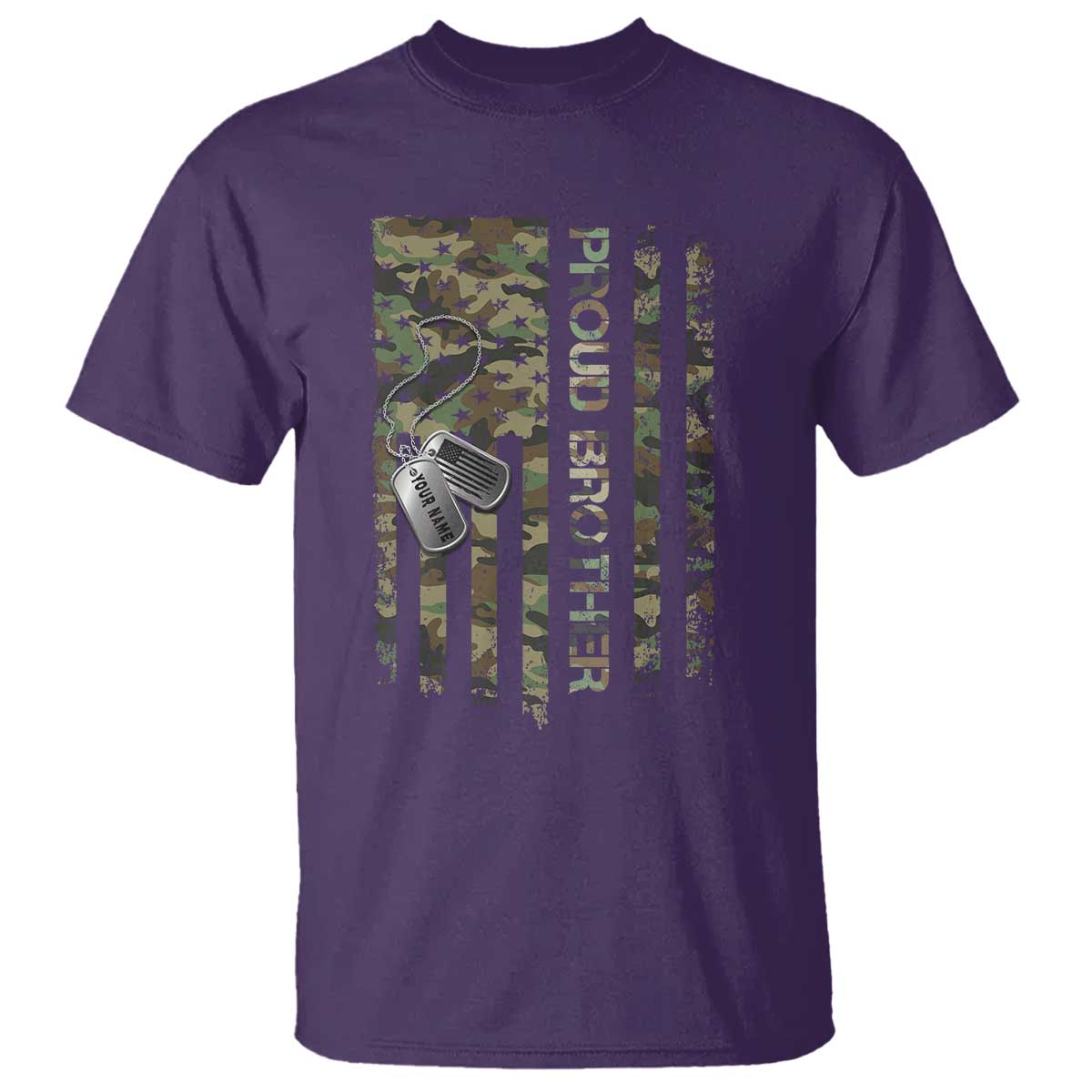 Personalized Proud Army Brother T Shirt Custom Name Dog Tag Camo American Flag Gift
