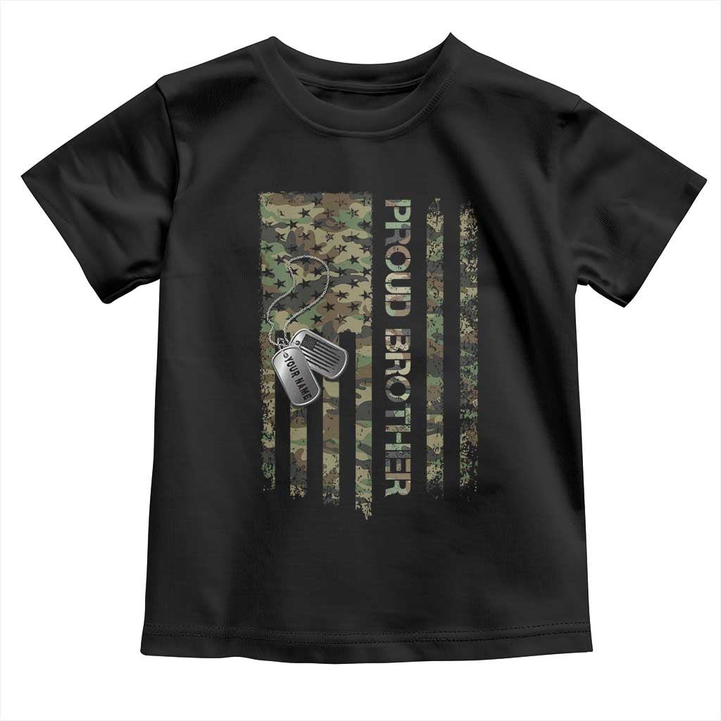 Personalized Proud Army Brother Toddler T Shirt Custom Name Dog Tag Camo American Flag Gift
