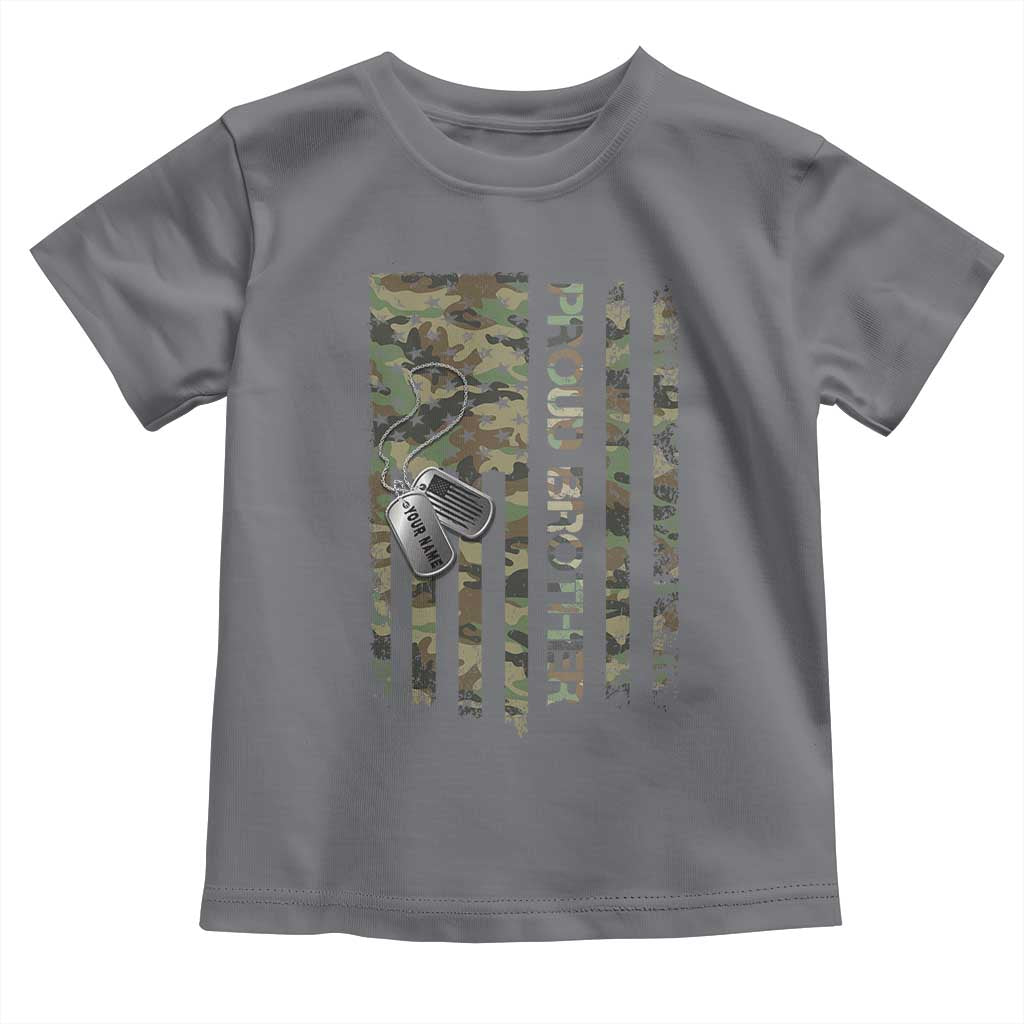 Personalized Proud Army Brother Toddler T Shirt Custom Name Dog Tag Camo American Flag Gift