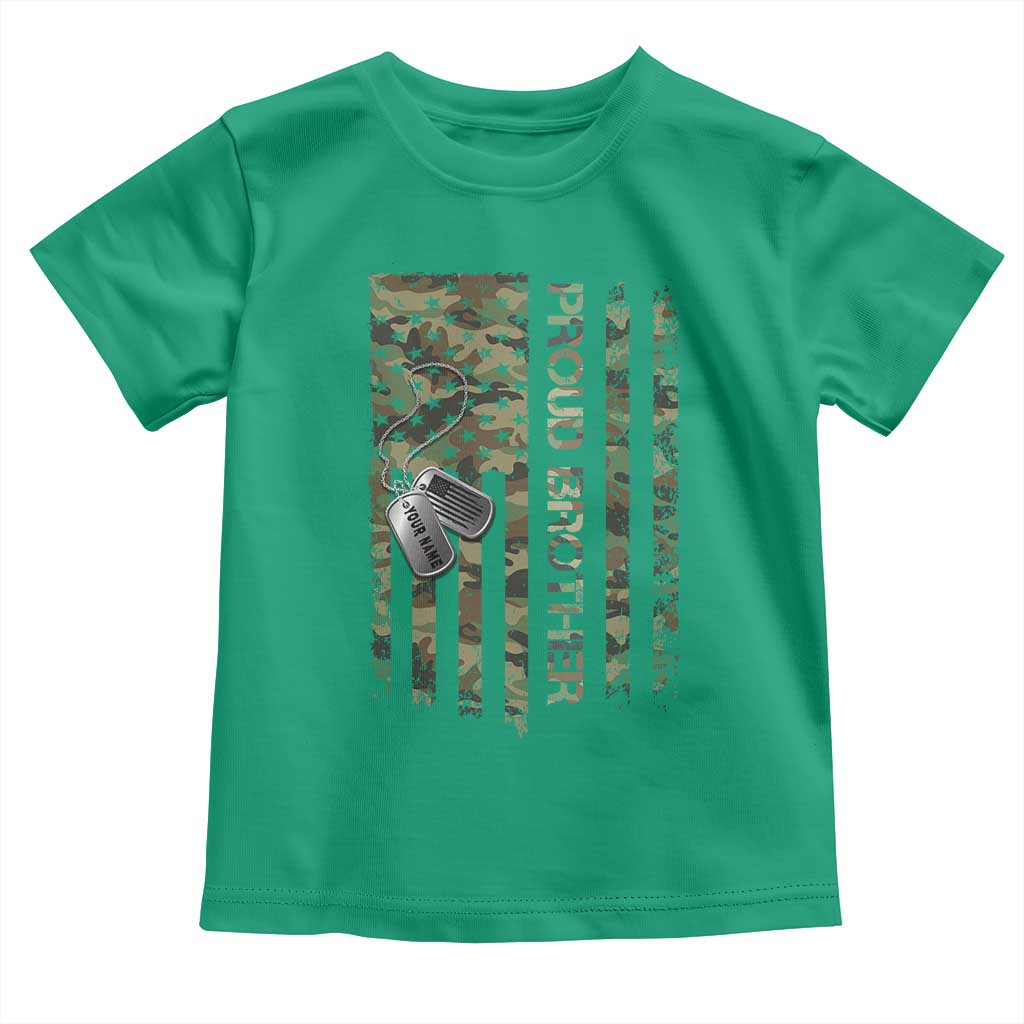 Personalized Proud Army Brother Toddler T Shirt Custom Name Dog Tag Camo American Flag Gift