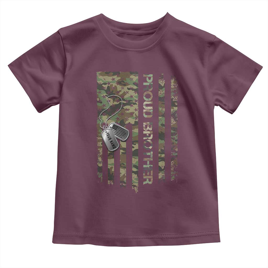 Personalized Proud Army Brother Toddler T Shirt Custom Name Dog Tag Camo American Flag Gift