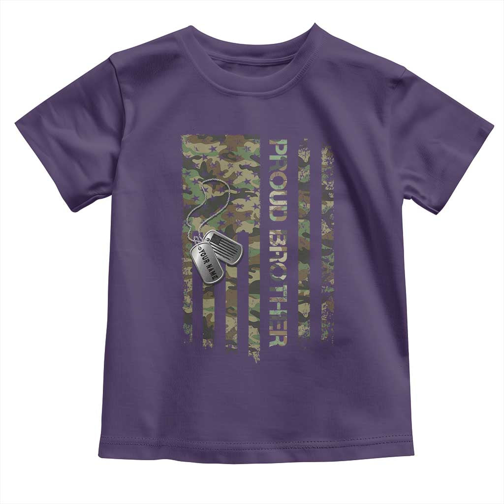 Personalized Proud Army Brother Toddler T Shirt Custom Name Dog Tag Camo American Flag Gift