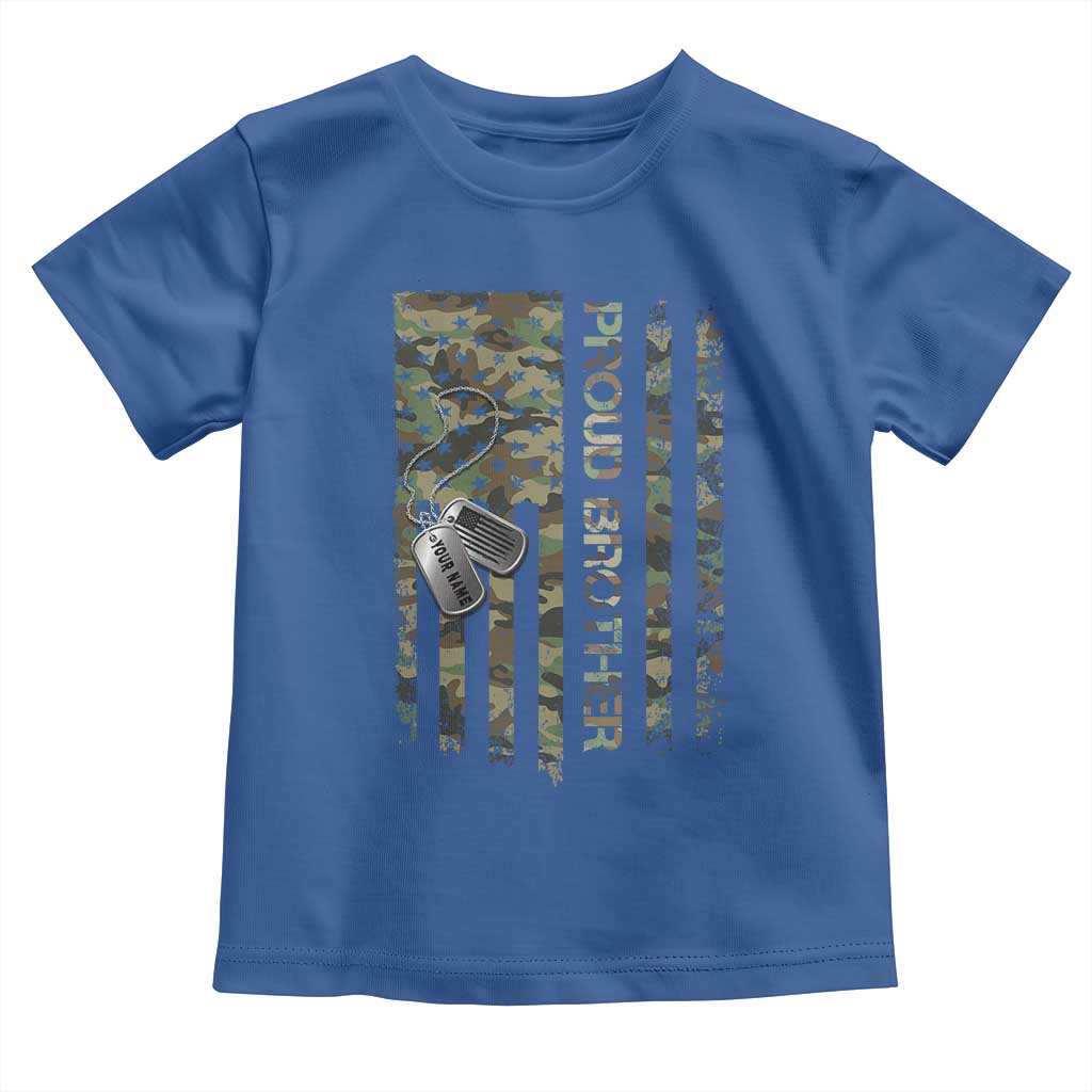 Personalized Proud Army Brother Toddler T Shirt Custom Name Dog Tag Camo American Flag Gift