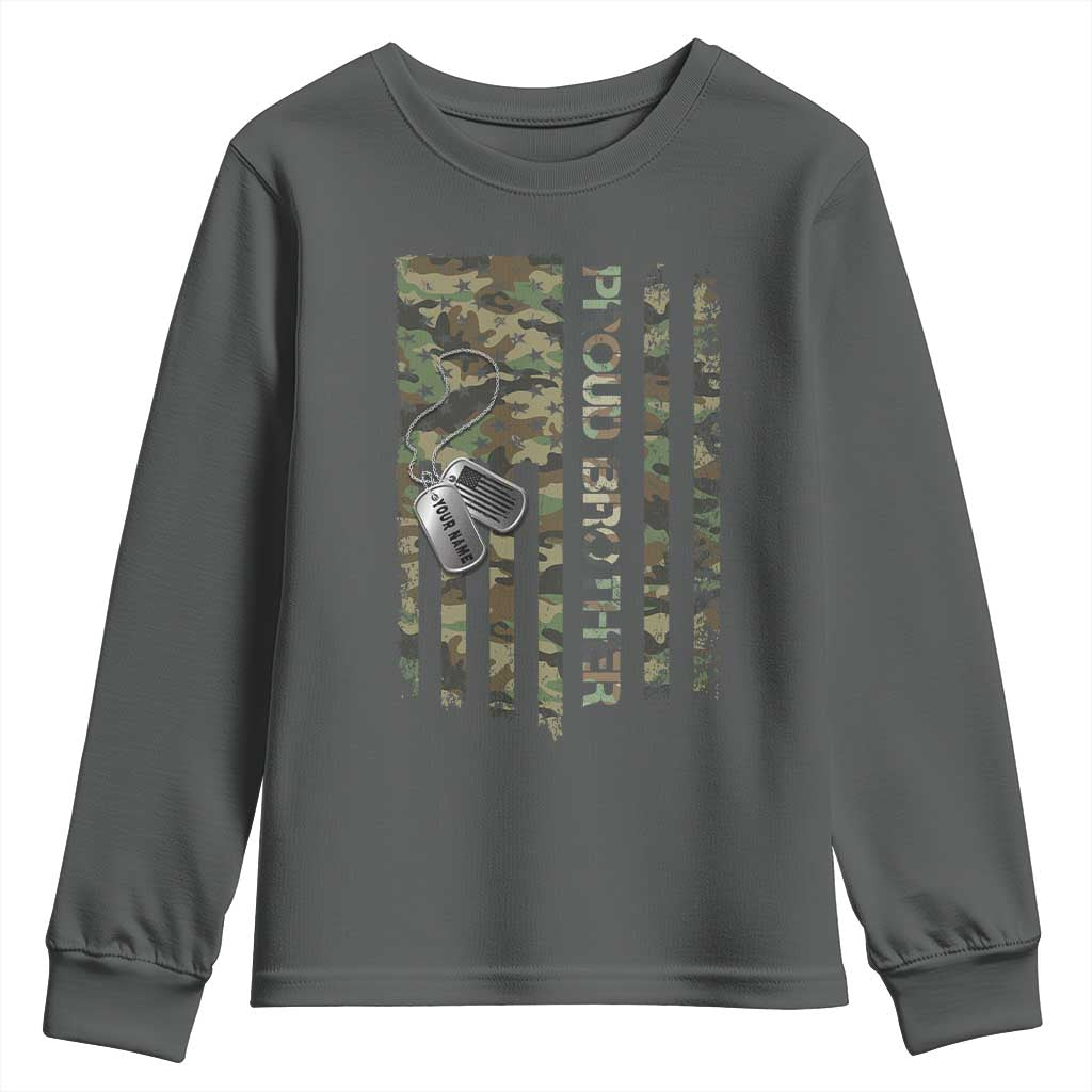Personalized Proud Army Brother Youth Sweatshirt Custom Name Dog Tag Camo American Flag Gift