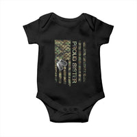 Personalized Proud Army Sister Baby Onesie Custom Name Dog Tag Camo American Flag Gift