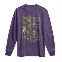 Personalized Proud Army Sister Long Sleeve Shirt Custom Name Dog Tag Camo American Flag Gift