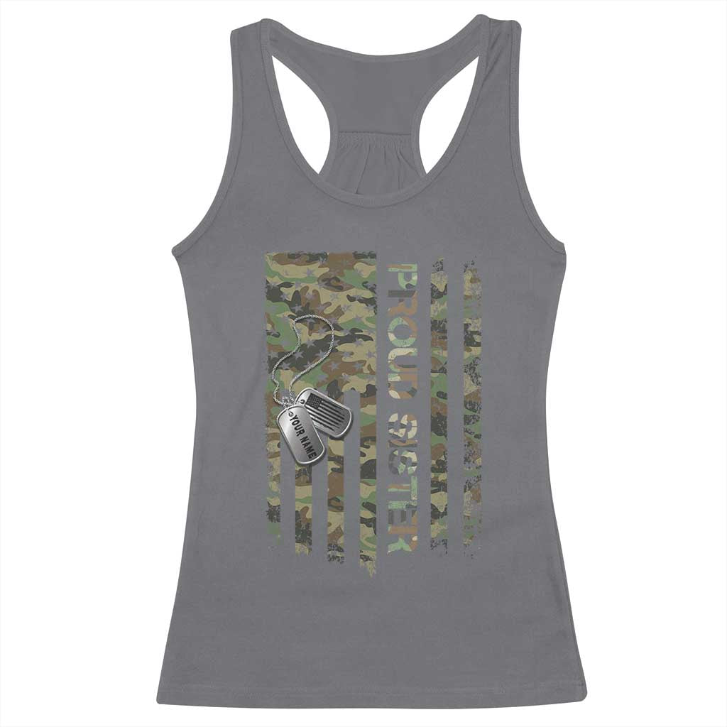 Personalized Proud Army Sister Racerback Tank Top Custom Name Dog Tag Camo American Flag Gift