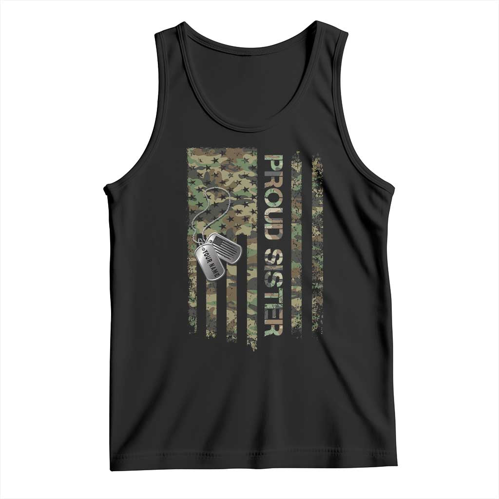 Personalized Proud Army Sister Tank Top Custom Name Dog Tag Camo American Flag Gift
