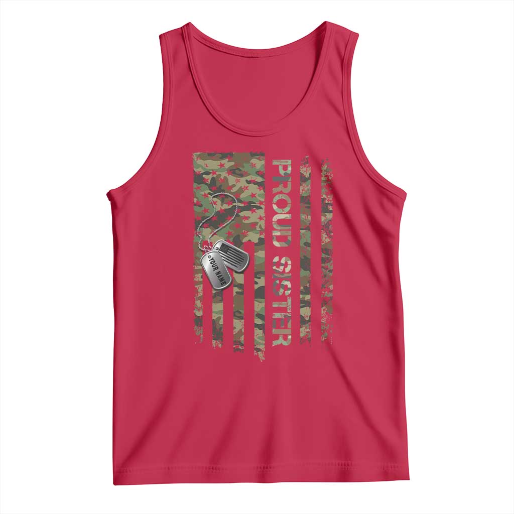 Personalized Proud Army Sister Tank Top Custom Name Dog Tag Camo American Flag Gift