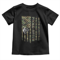 Personalized Proud Army Sister Toddler T Shirt Custom Name Dog Tag Camo American Flag Gift