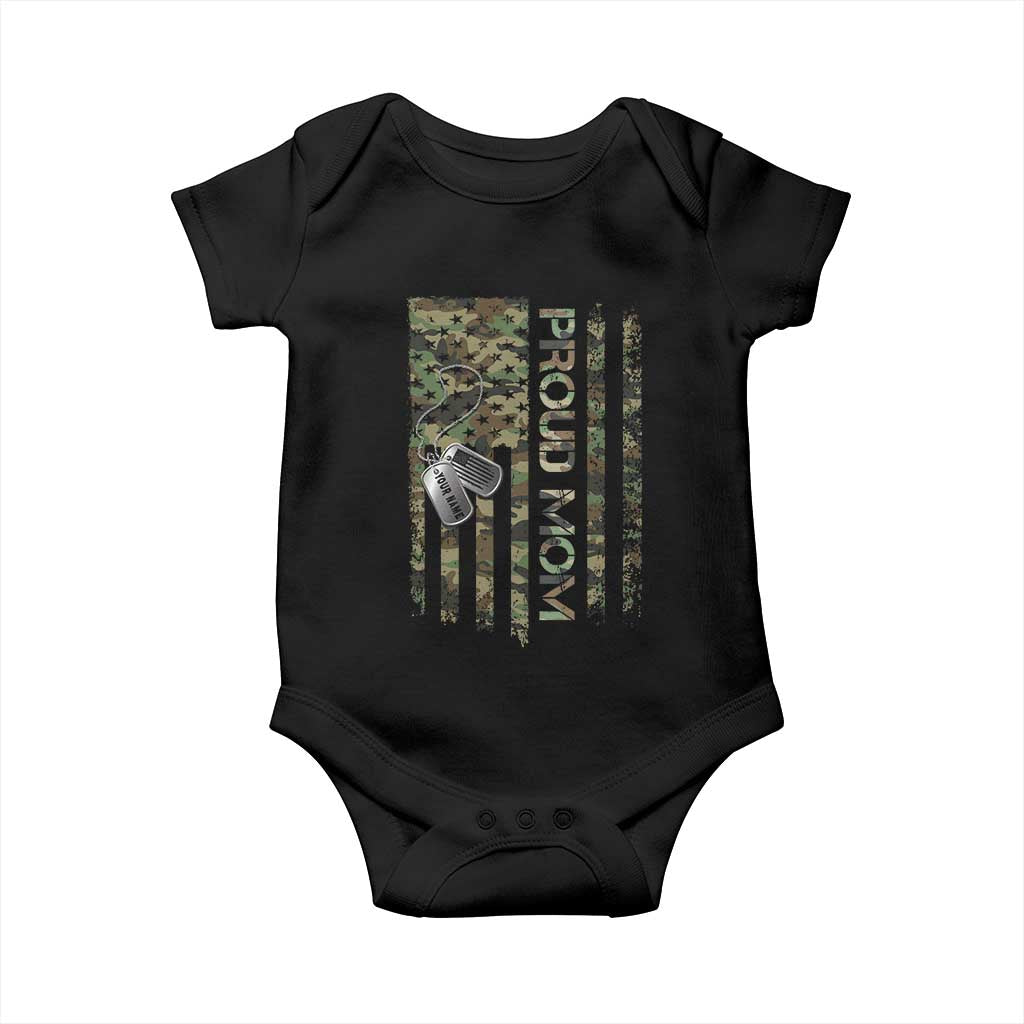 Personalized Proud Army Mom Baby Onesie Custom Name Dog Tag Camo American Flag Gift