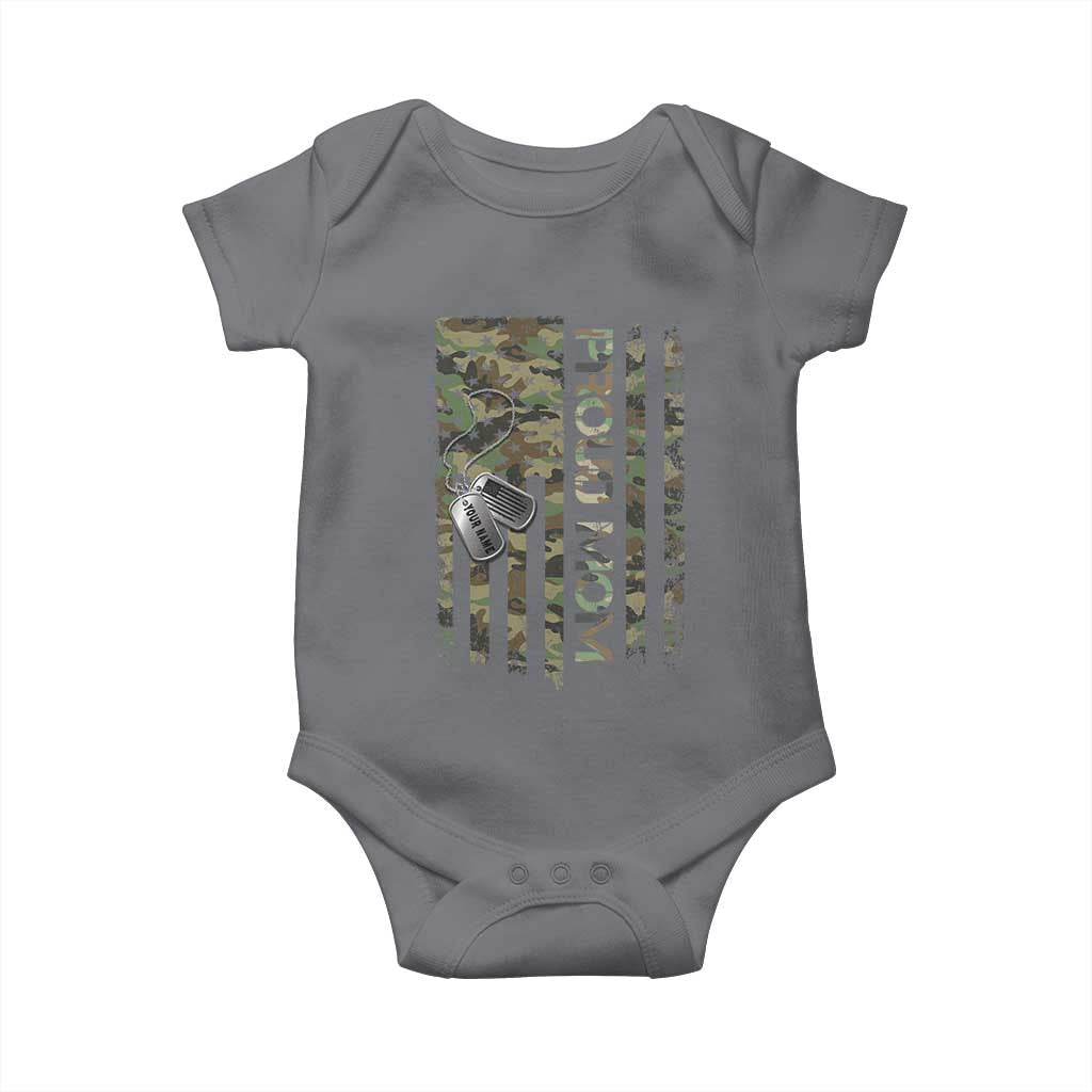 Personalized Proud Army Mom Baby Onesie Custom Name Dog Tag Camo American Flag Gift