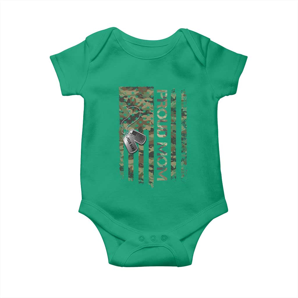 Personalized Proud Army Mom Baby Onesie Custom Name Dog Tag Camo American Flag Gift