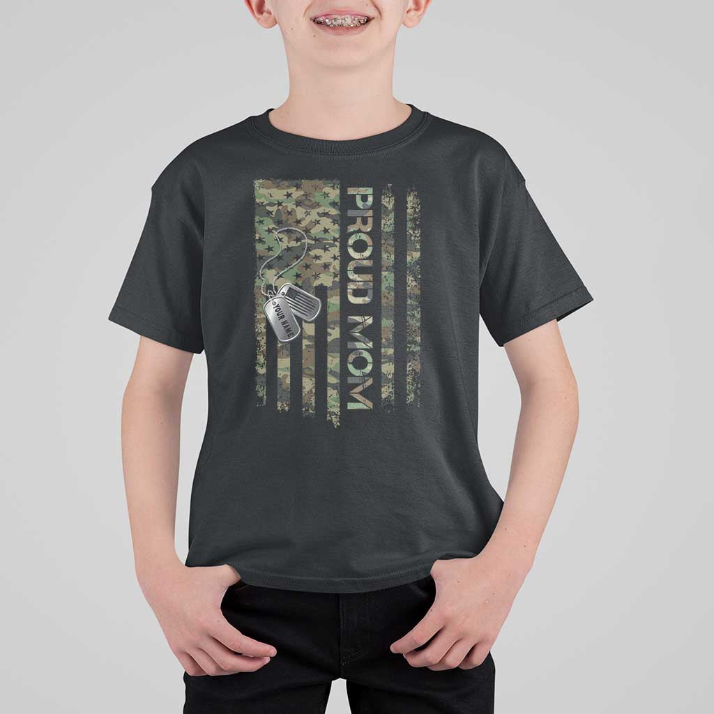 Personalized Proud Army Mom T Shirt For Kid Custom Name Dog Tag Camo American Flag Gift