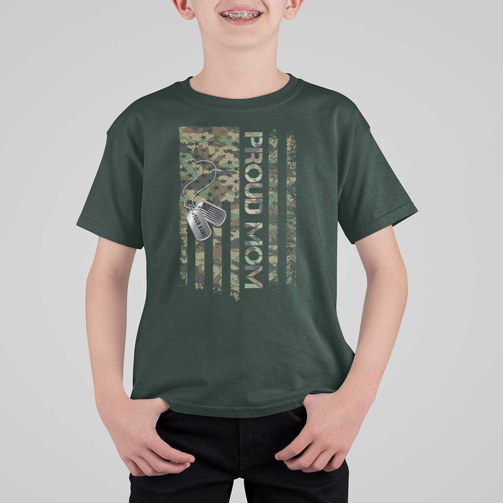 Personalized Proud Army Mom T Shirt For Kid Custom Name Dog Tag Camo American Flag Gift
