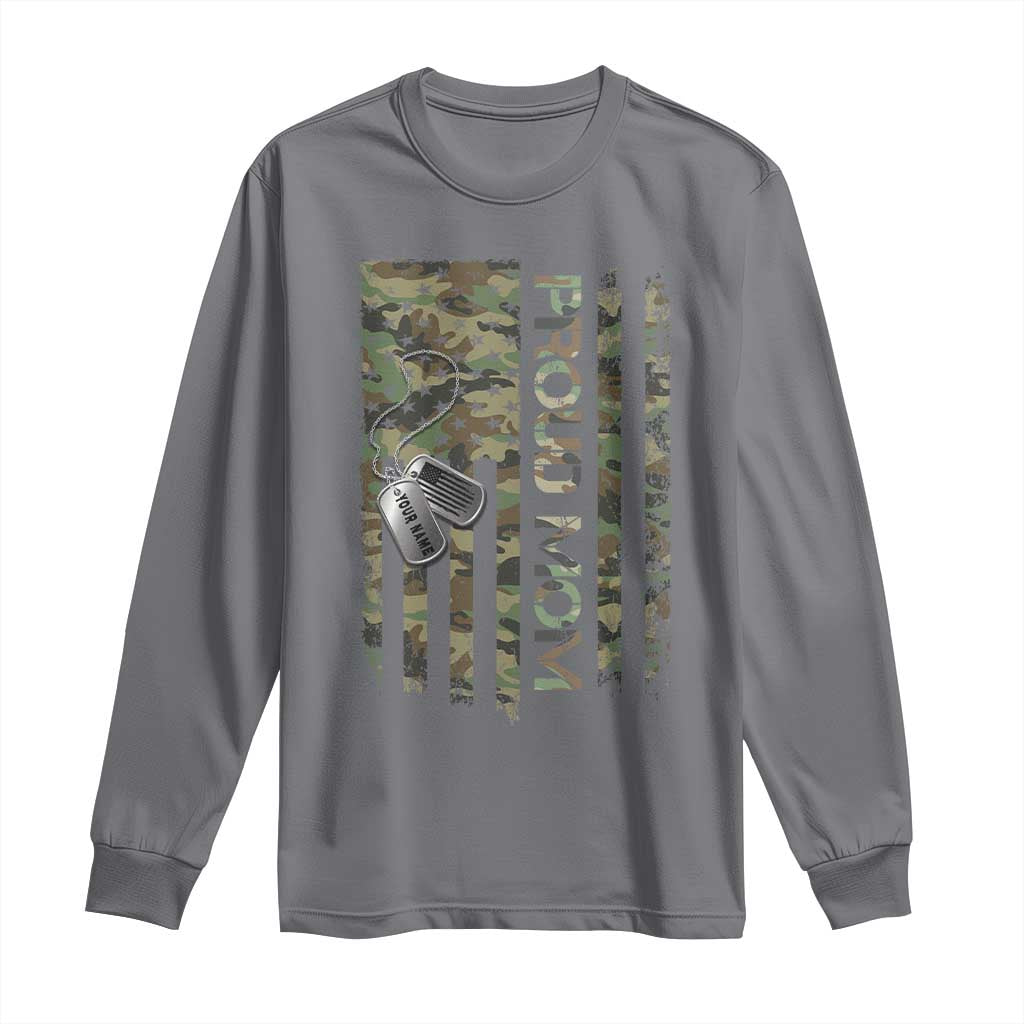 Personalized Proud Army Mom Long Sleeve Shirt Custom Name Dog Tag Camo American Flag Gift