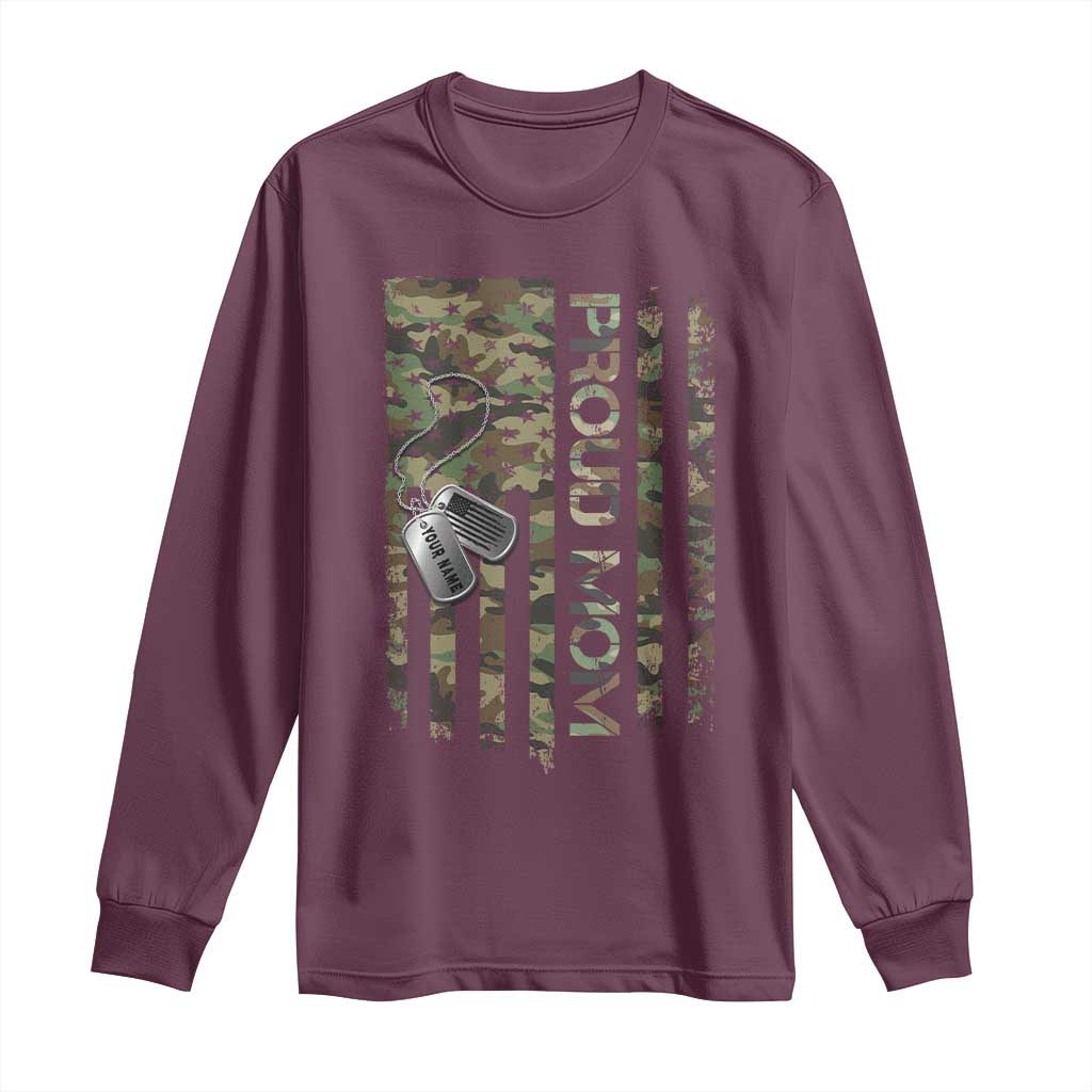 Personalized Proud Army Mom Long Sleeve Shirt Custom Name Dog Tag Camo American Flag Gift