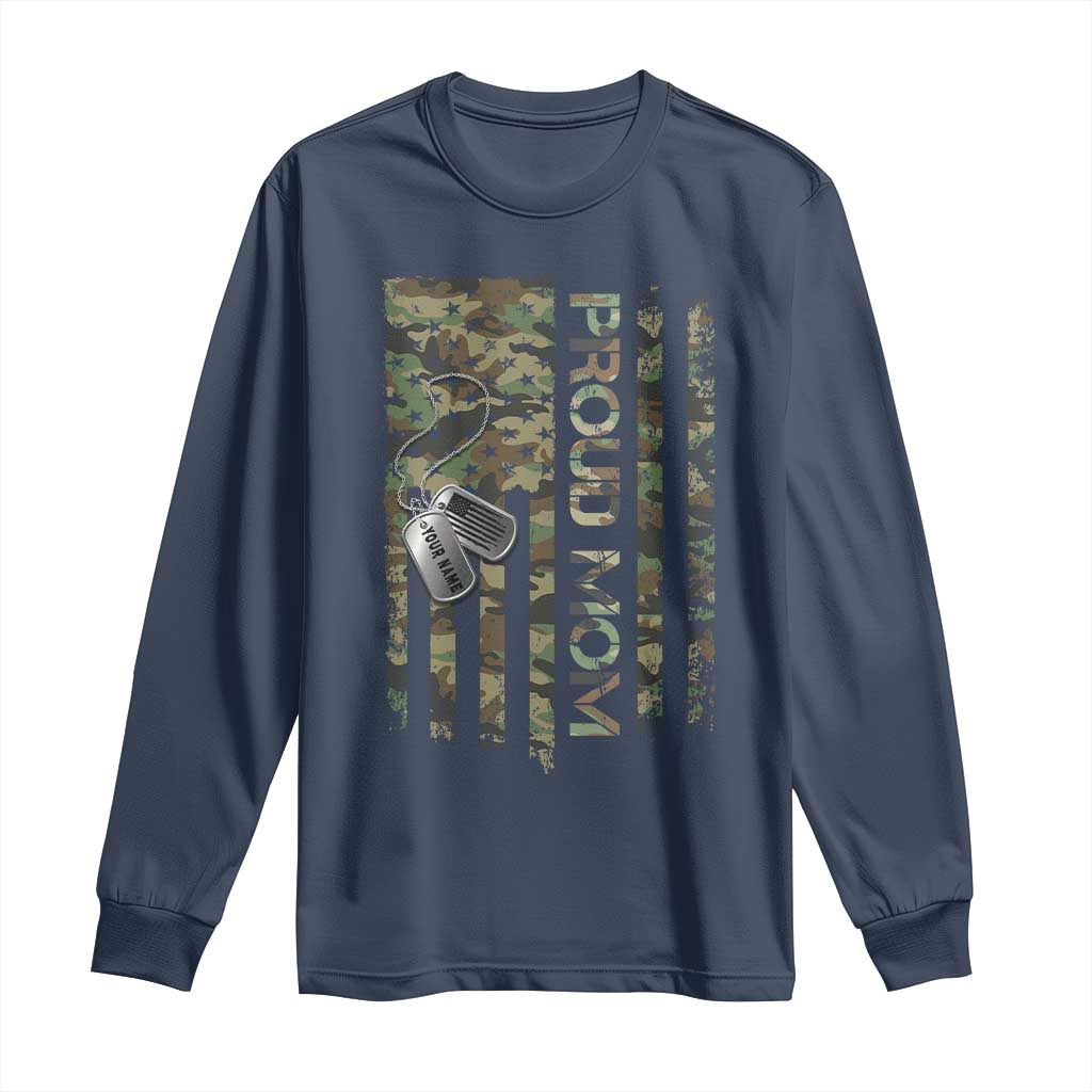 Personalized Proud Army Mom Long Sleeve Shirt Custom Name Dog Tag Camo American Flag Gift