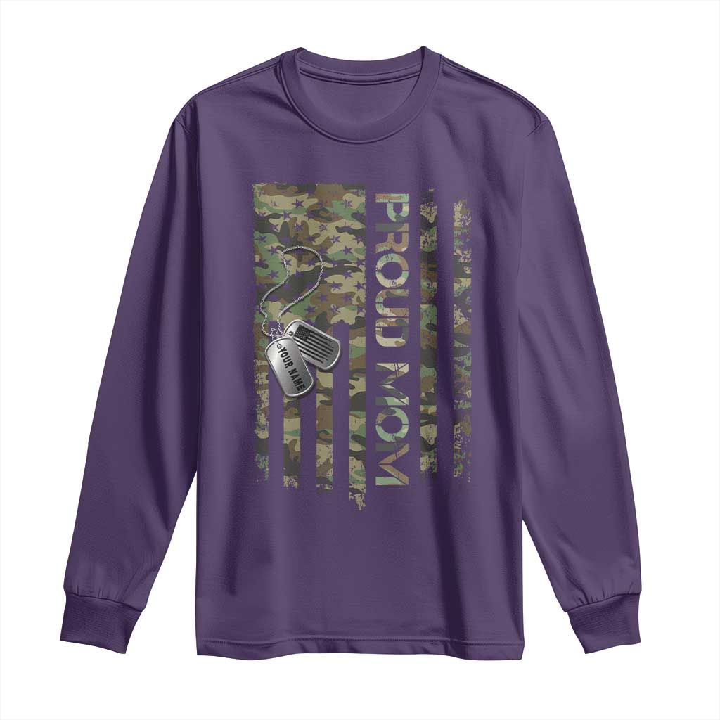 Personalized Proud Army Mom Long Sleeve Shirt Custom Name Dog Tag Camo American Flag Gift