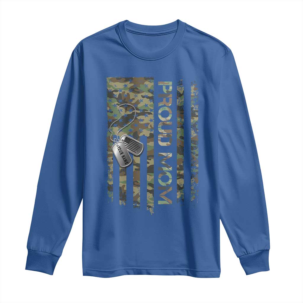 Personalized Proud Army Mom Long Sleeve Shirt Custom Name Dog Tag Camo American Flag Gift