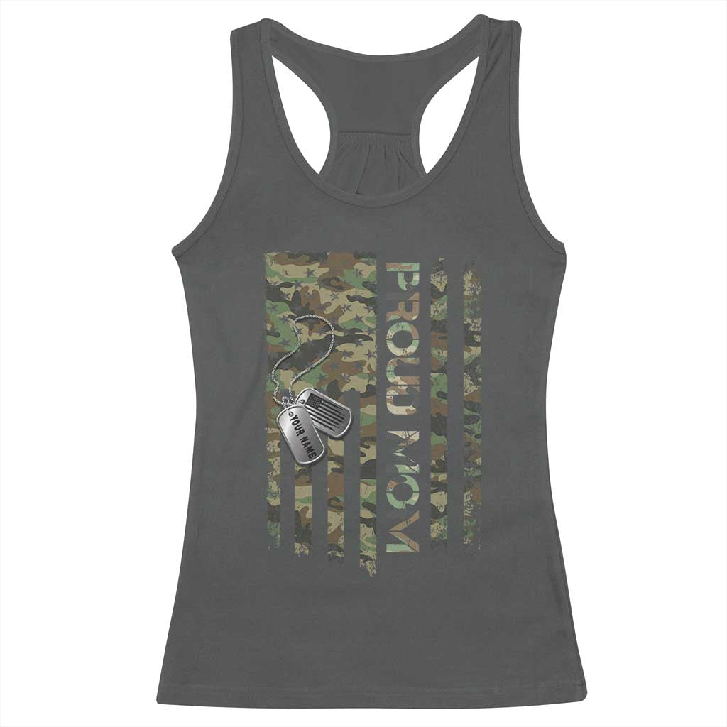 Personalized Proud Army Mom Racerback Tank Top Custom Name Dog Tag Camo American Flag Gift