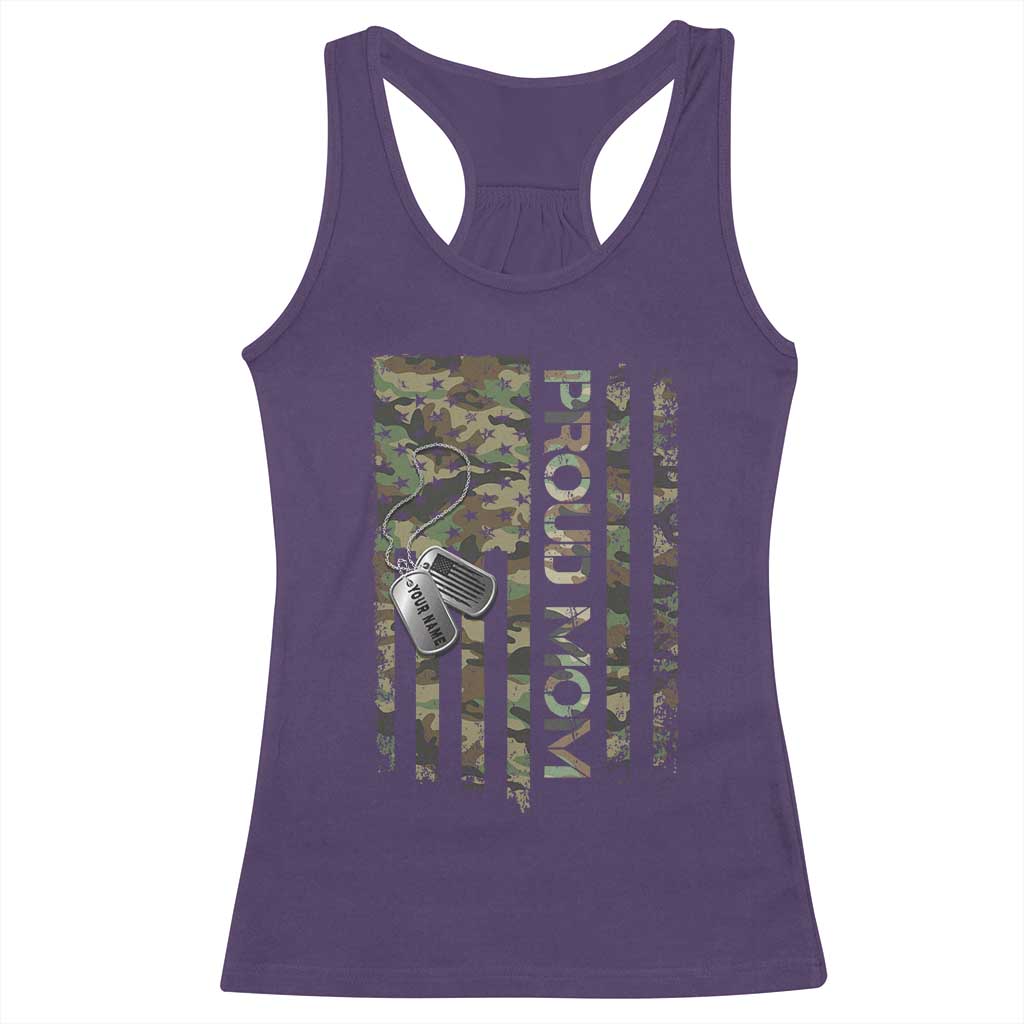 Personalized Proud Army Mom Racerback Tank Top Custom Name Dog Tag Camo American Flag Gift