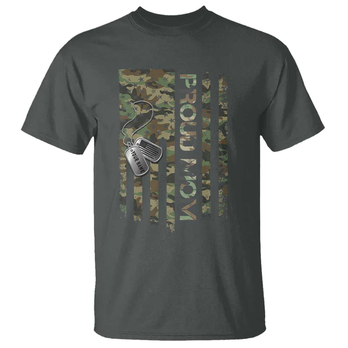 Personalized Proud Army Mom T Shirt Custom Name Dog Tag Camo American Flag Gift