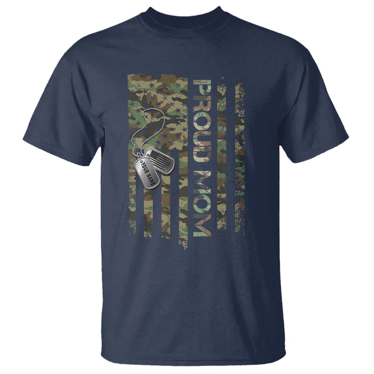 Personalized Proud Army Mom T Shirt Custom Name Dog Tag Camo American Flag Gift
