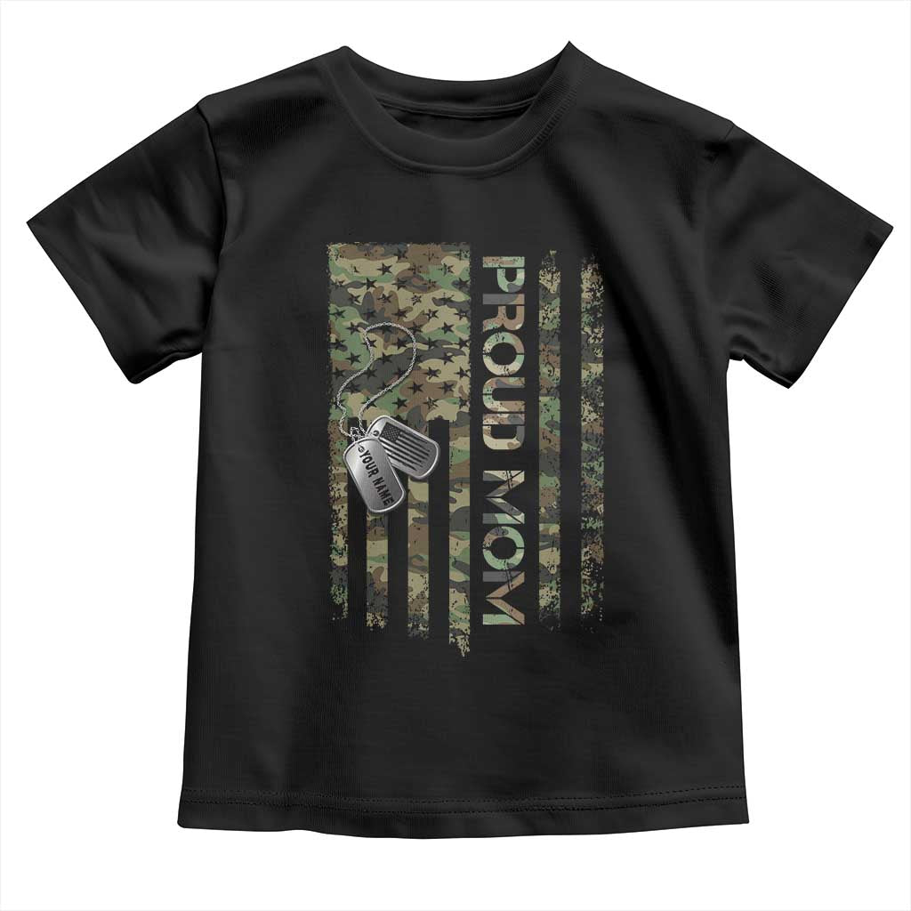 Personalized Proud Army Mom Toddler T Shirt Custom Name Dog Tag Camo American Flag Gift