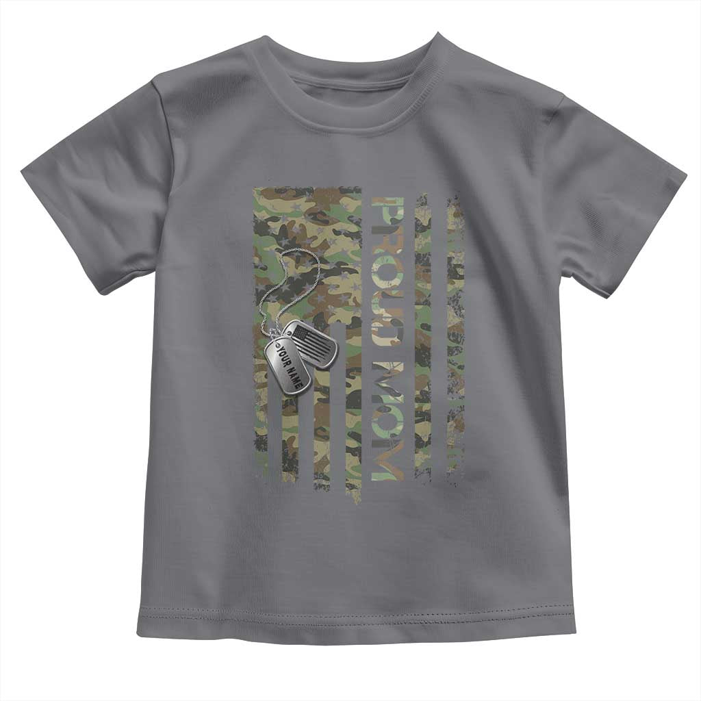 Personalized Proud Army Mom Toddler T Shirt Custom Name Dog Tag Camo American Flag Gift