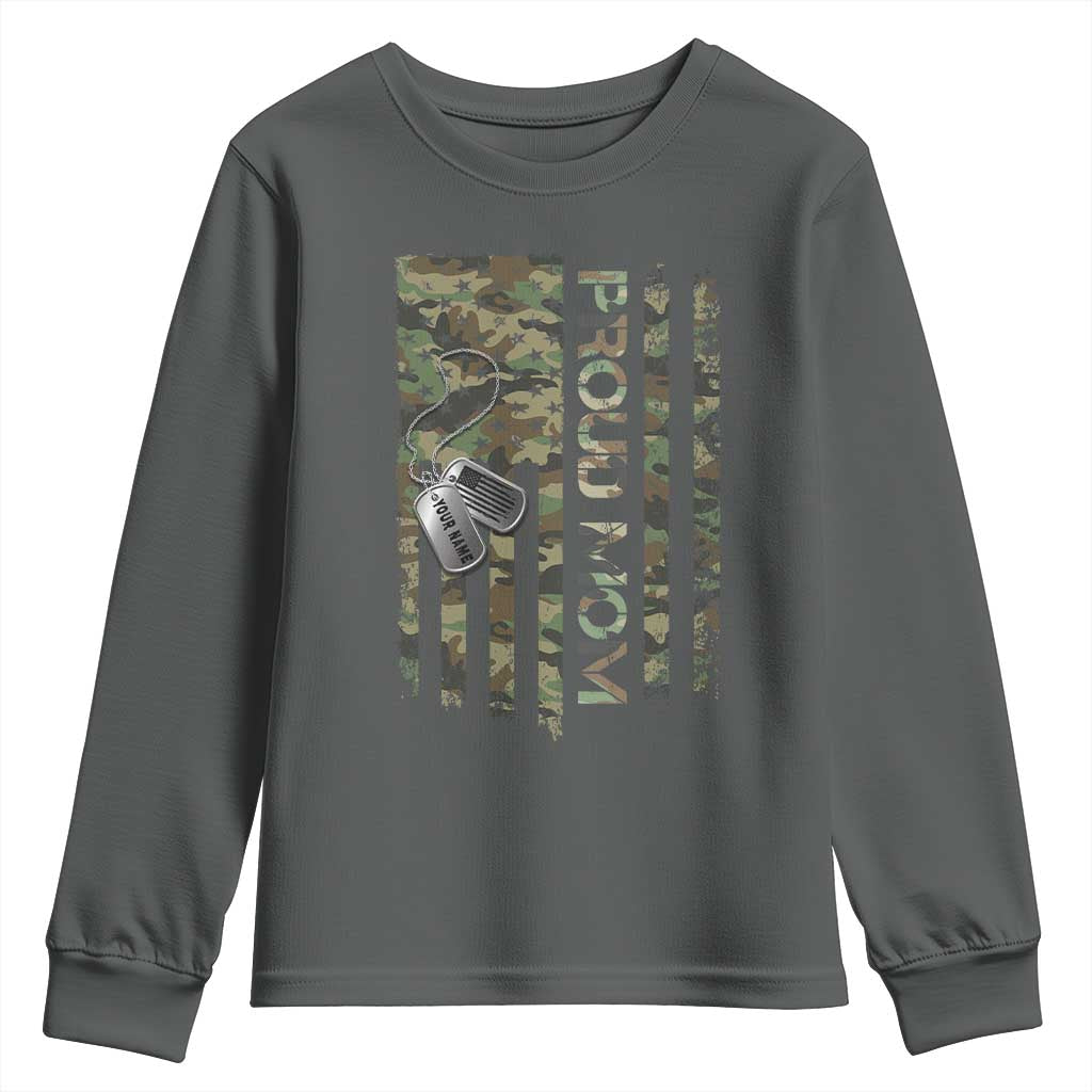 Personalized Proud Army Mom Youth Sweatshirt Custom Name Dog Tag Camo American Flag Gift