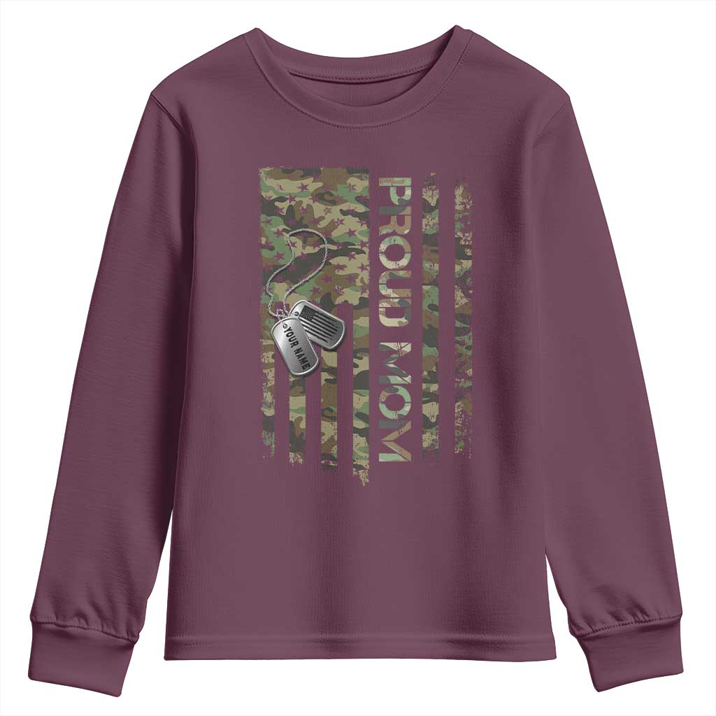 Personalized Proud Army Mom Youth Sweatshirt Custom Name Dog Tag Camo American Flag Gift