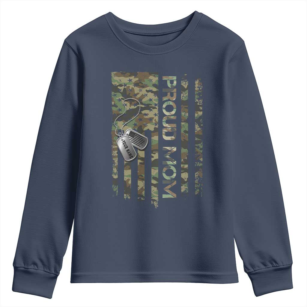 Personalized Proud Army Mom Youth Sweatshirt Custom Name Dog Tag Camo American Flag Gift