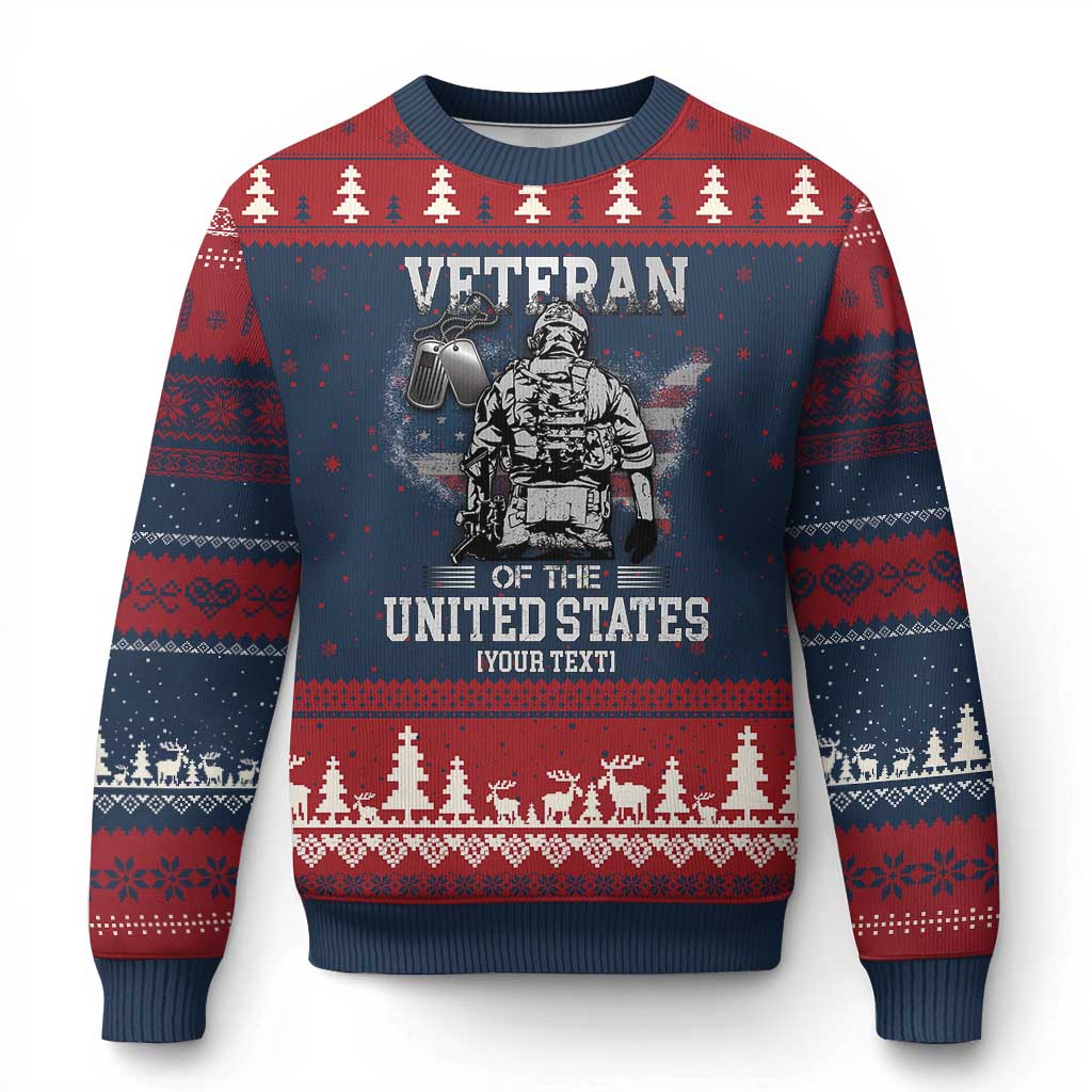 Personalized Veteran Flag Ugly Christmas Sweater Custom Name U.S. Army