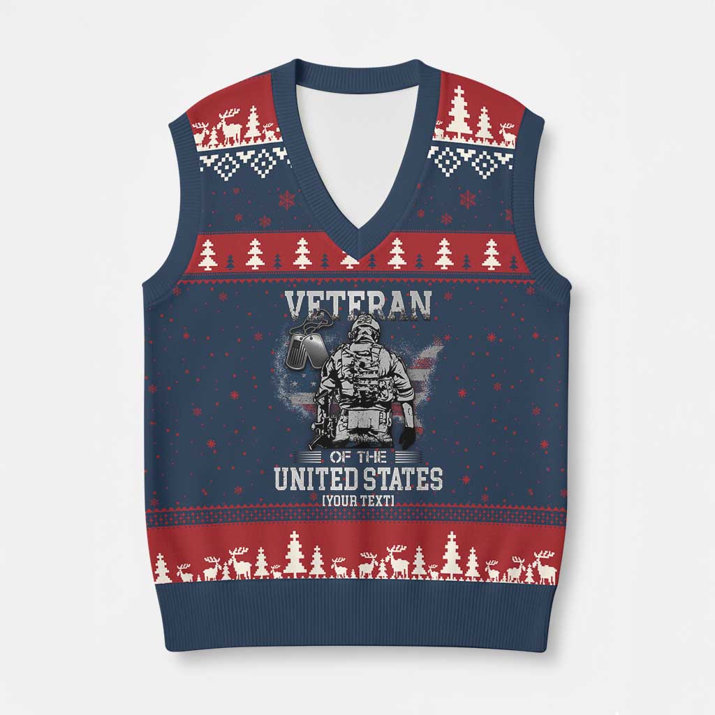 Personalized Veteran Flag V-Neck Knit Sweater Vest Custom Name U.S. Army