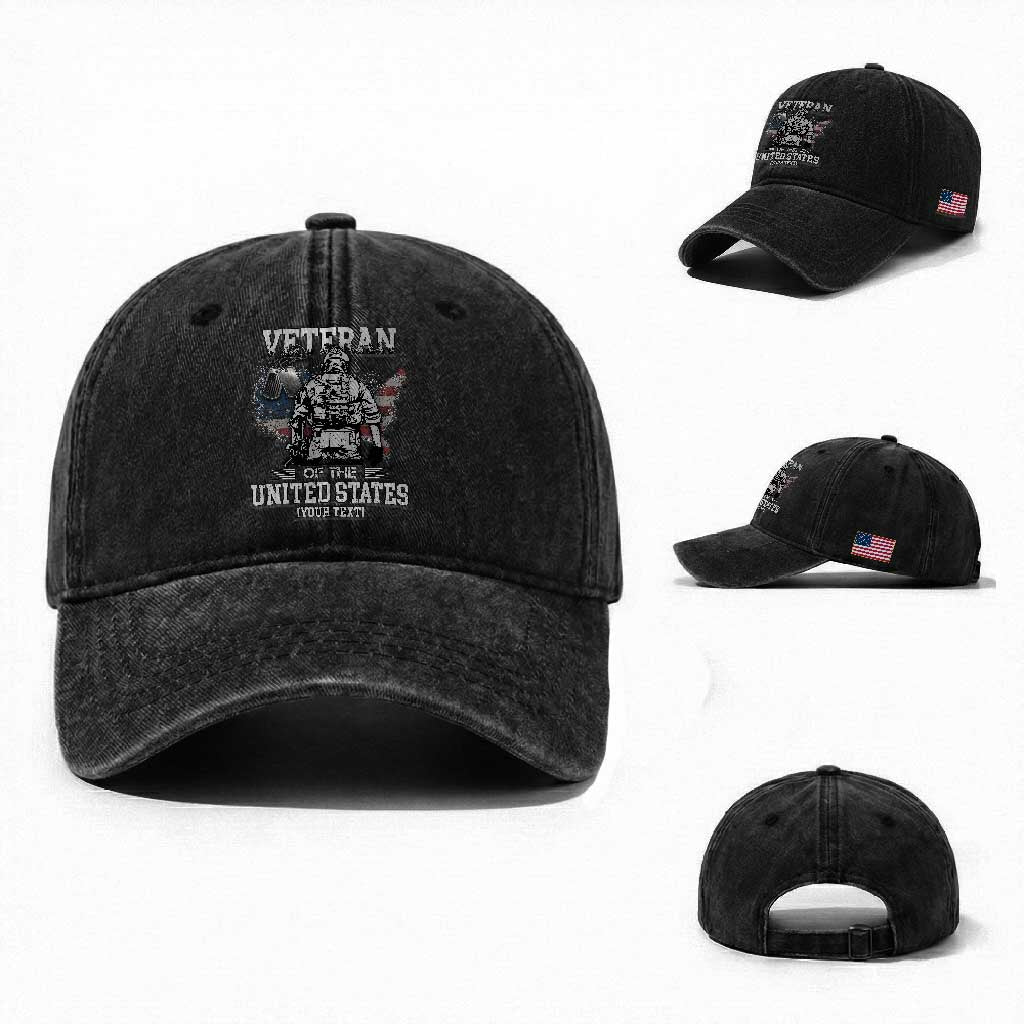 Personalized Veteran Flag Washed Cotton Baseball Cap Custom Name U.S. Army