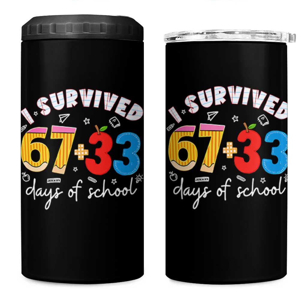 I Survived 67 33 Days Of School 4 in 1 Can Cooler Tumbler Funny Six Seven Meme Boys Kids 100th Day