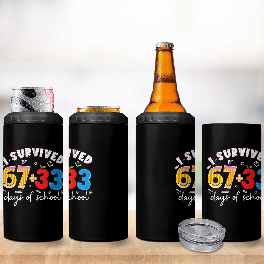 I Survived 67 33 Days Of School 4 in 1 Can Cooler Tumbler Funny Six Seven Meme Boys Kids 100th Day