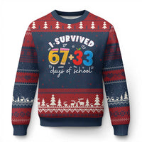 I Survived 67 33 Days Of School Ugly Christmas Sweater Funny Six Seven Meme Boys Kids 100th Day