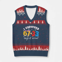 I Survived 67 33 Days Of School V-Neck Knit Sweater Vest Funny Six Seven Meme Boys Kids 100th Day