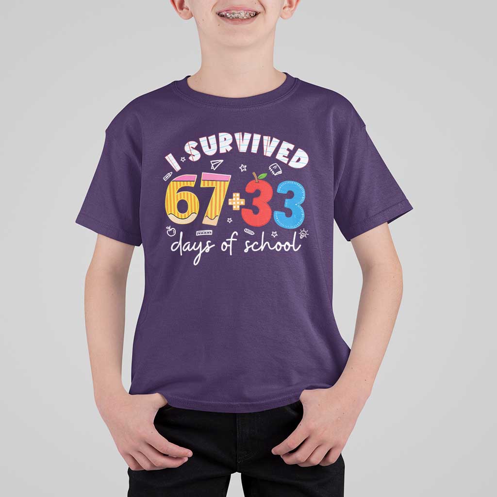 I Survived 67 33 Days Of School T Shirt For Kid Funny Six Seven Meme Boys Kids 100th Day