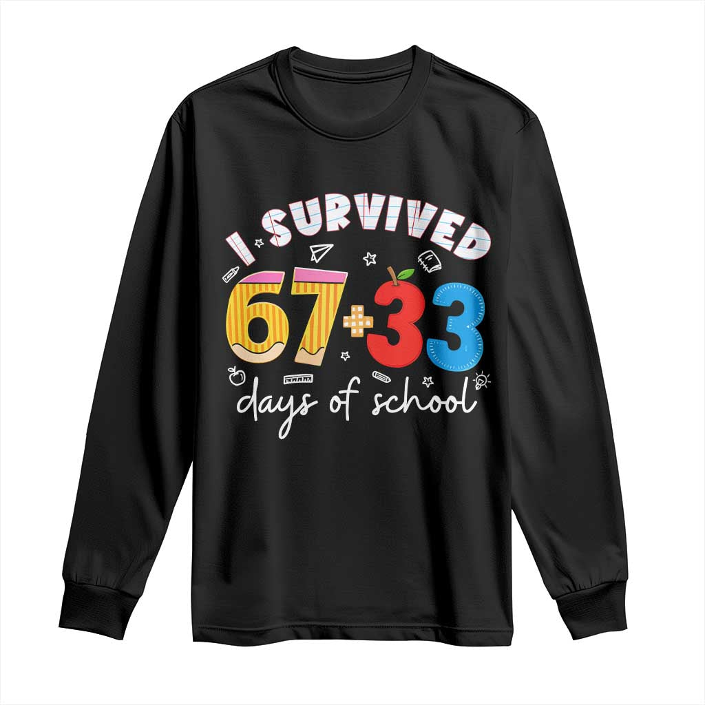 I Survived 67 33 Days Of School Long Sleeve Shirt Funny Six Seven Meme Boys Kids 100th Day