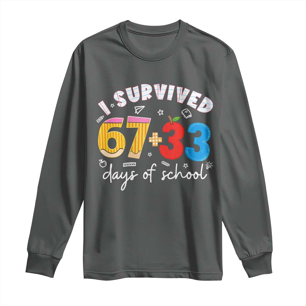 I Survived 67 33 Days Of School Long Sleeve Shirt Funny Six Seven Meme Boys Kids 100th Day